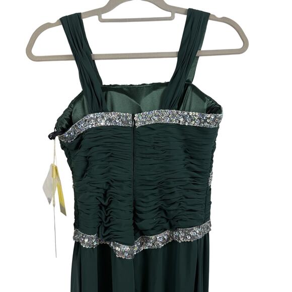 New Prom Formal Nox Anabel Green Sequin Rouched Maxi Dress Gown Juniors XS HOCO - Picture 12 of 16